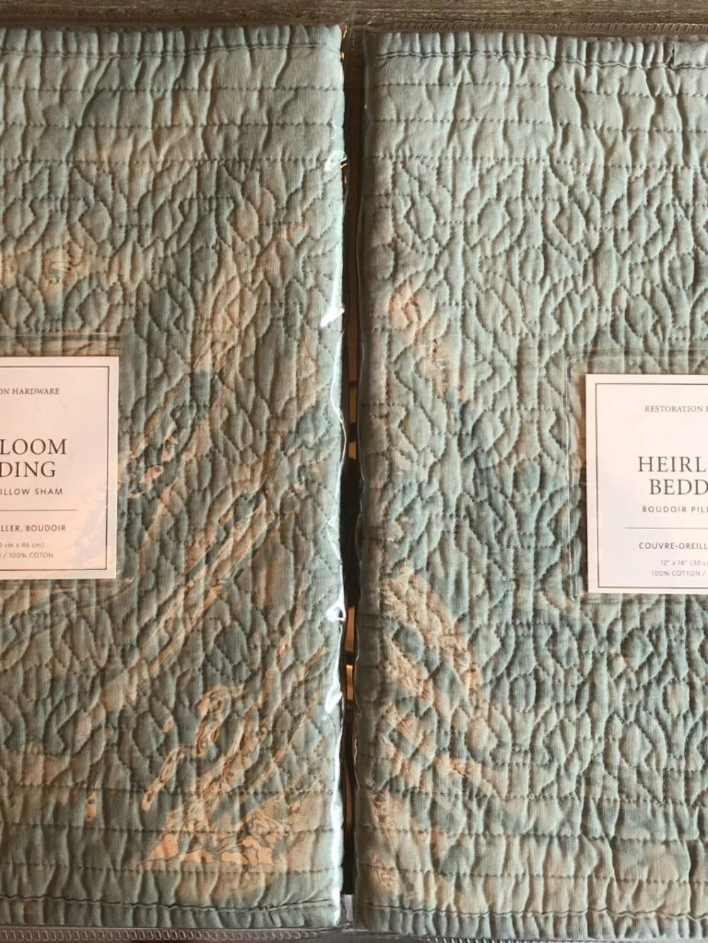 Set of Two - RH Heirloom Cotton Quilted Boudoir Shams in Silver Sage